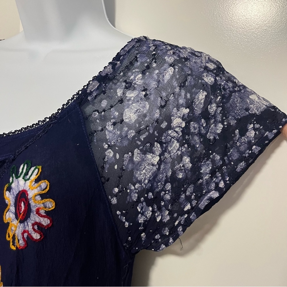 One Size Hippie Dyed Embroidery Flowy dress Boho Beach Eclectic Coverup - Picture 6 of 9